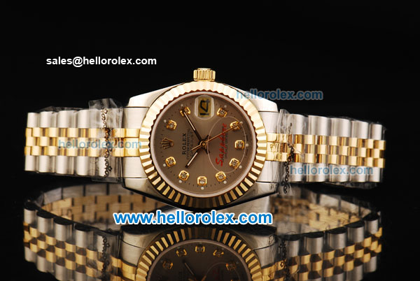 Rolex Datejust Oyster Perpetual Automatic Movement Steel Case with Gold Bezel and Diamond Markers-Lady Model - Click Image to Close